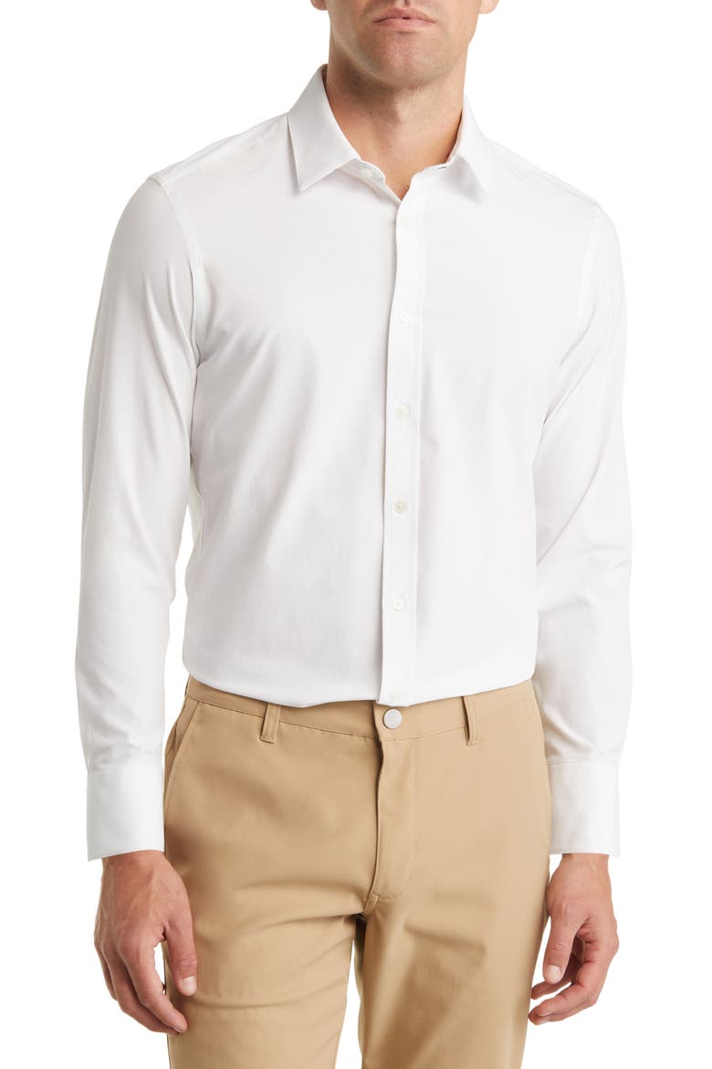 Leeward Solid Stretch Performance Button-Up Shirt, Main, color, WHITE SOLID