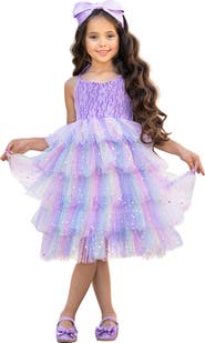 Mia Belle Girls Springtime Fairy Lace and Stars Tiered Girls Tutu Dress