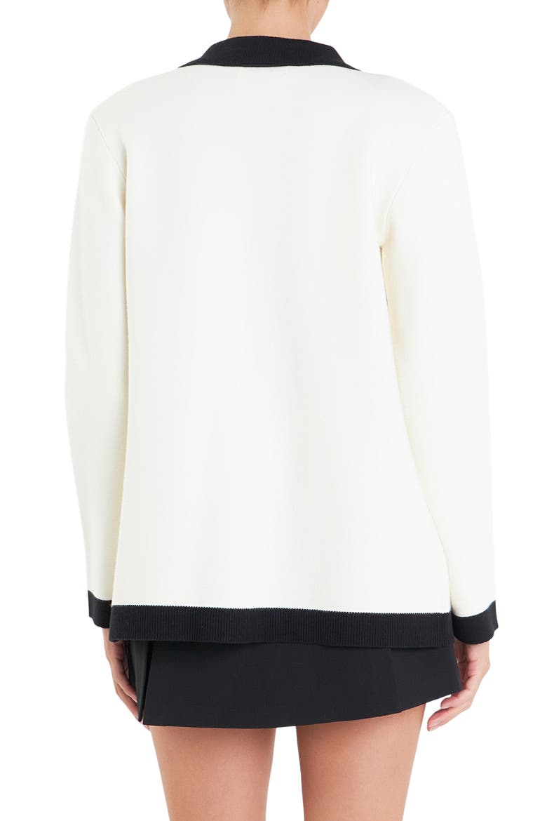 Contrast Edge Collared Cardigan, Alternate, color, WHITE/ BLACK
