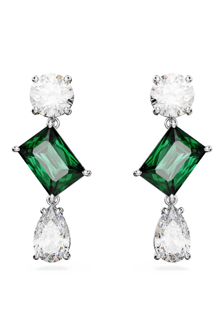 Mesmera Mixed Cut Drop Earrings, Main, color, GREEN