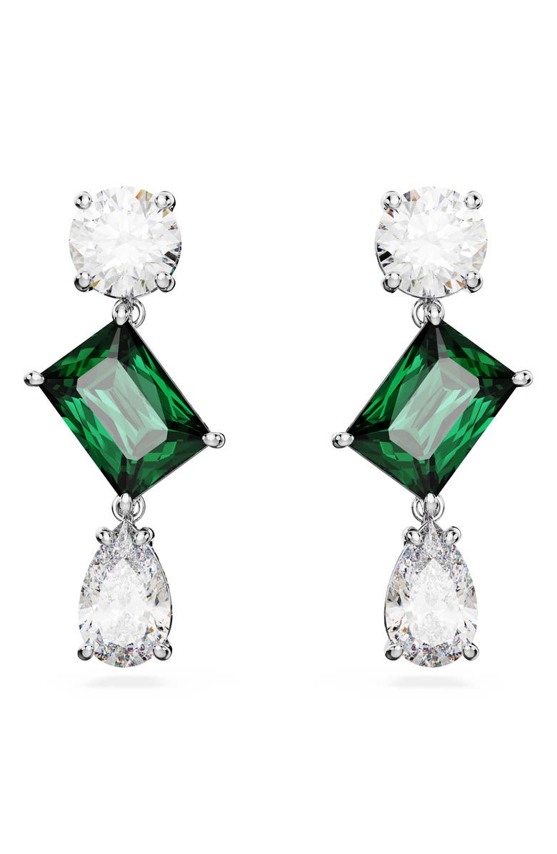 Swarovski Mesmera Mixed Cut Drop Earrings, Main, color, Green