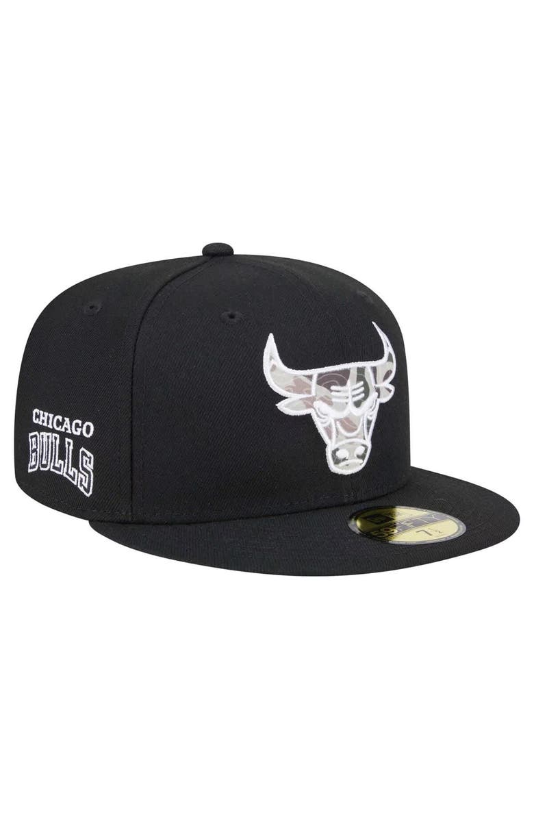 New Era Men's New Era Black Chicago Bulls Camo Print UV 59FIFTY Fitted Hat, Alternate, color,