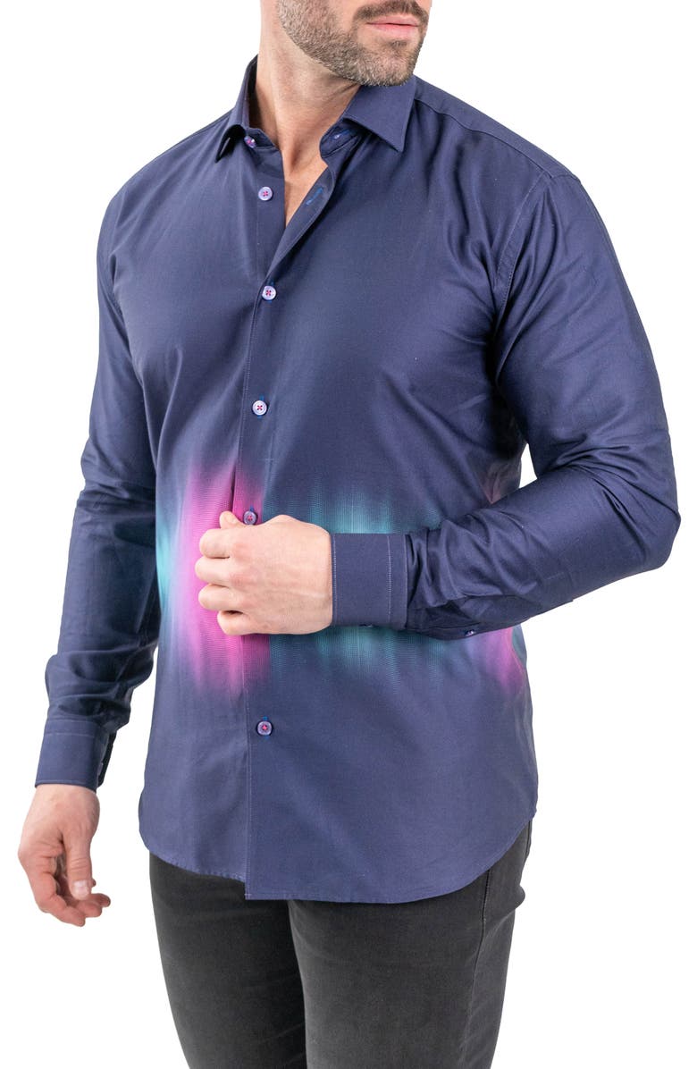 Maceoo Fibonacci Aurora Purple Contemporary Fit Button-Up Shirt, Alternate, color, Purple