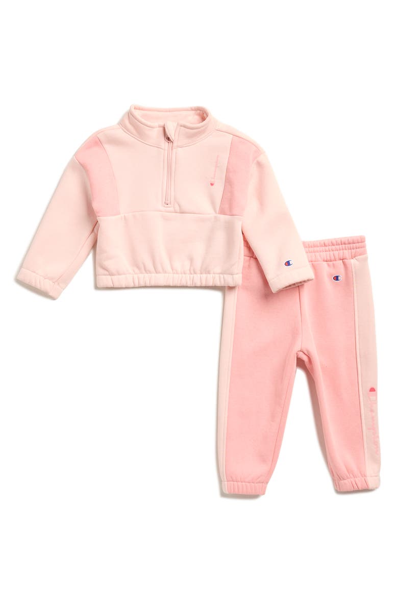 Champion Colorblock Quarter Zip Pullover & Jogger Set, Main, color, Blush