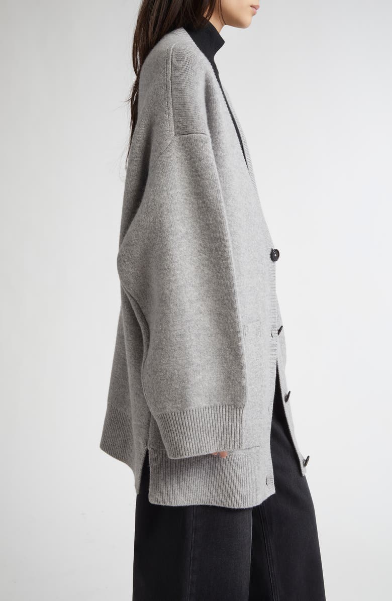 TOTEME Longline Stretch Cashmere & Wool Cardigan, Alternate, color, Pale Grey Mlange