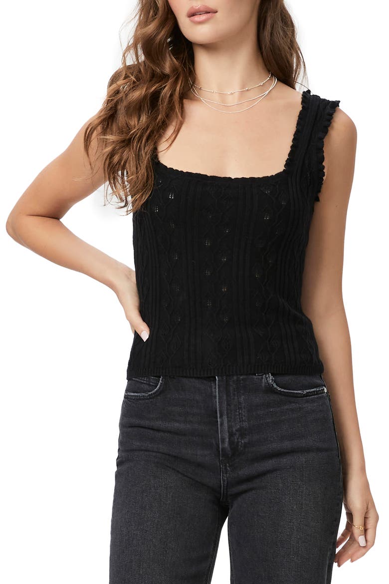 Fosca Ruffle Organic Cotton Blend Pointelle Sweater Tank, Main, color, BLACK