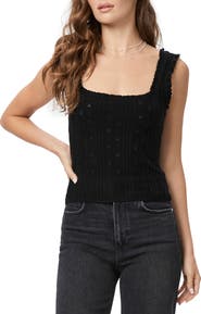 PAIGE Fosca Ruffle Organic Cotton Blend Pointelle Sweater Tank