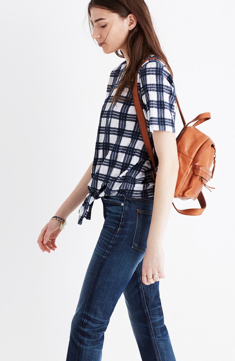 Madewell Plaid Tie Front Blouse, Alternate, color,