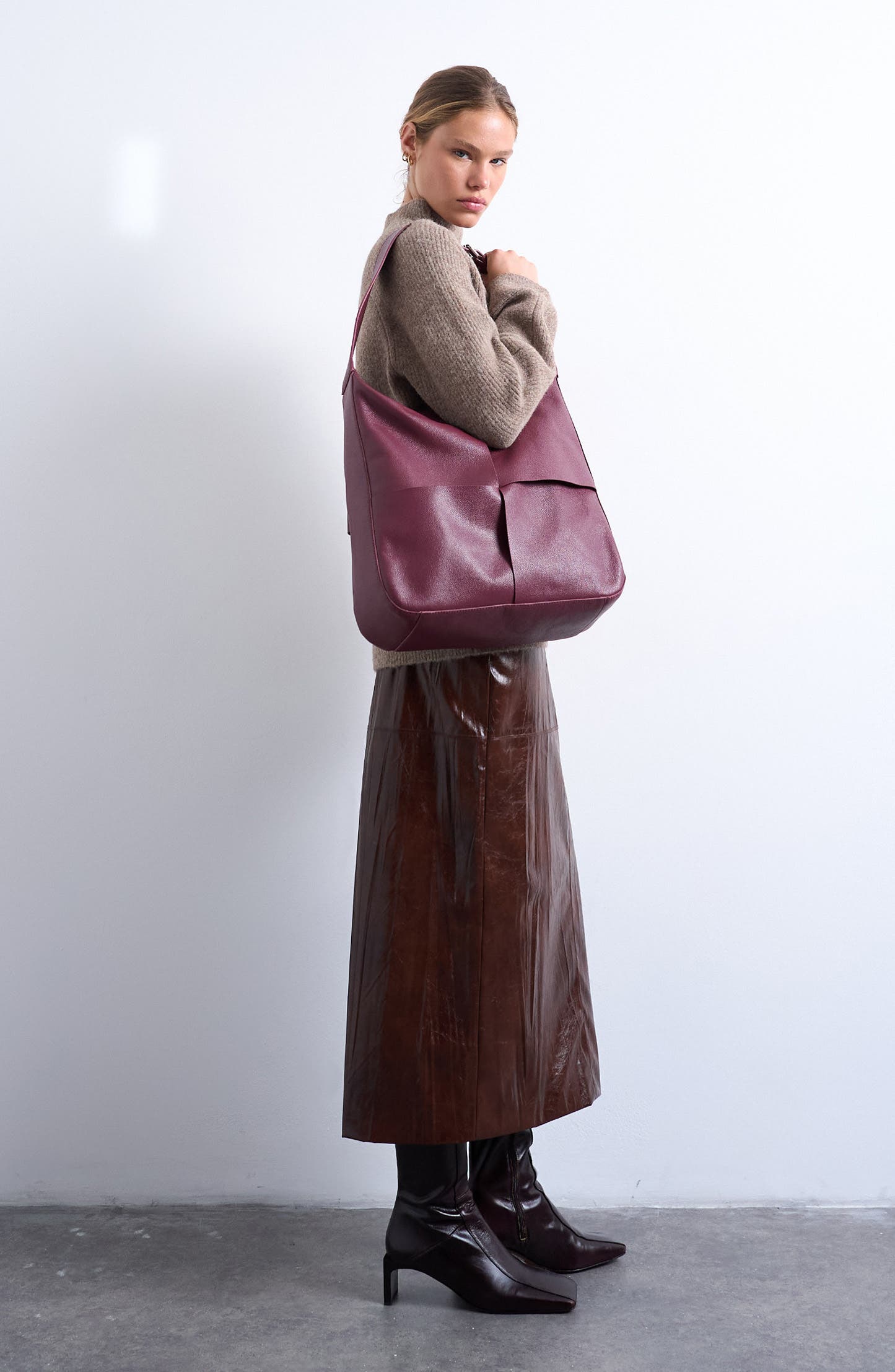 Topshop Oversize Leather Tote, Main, color, Burgundy