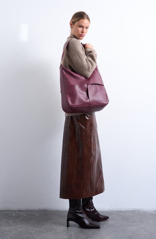 Topshop Oversize Leather Tote In Burgundy