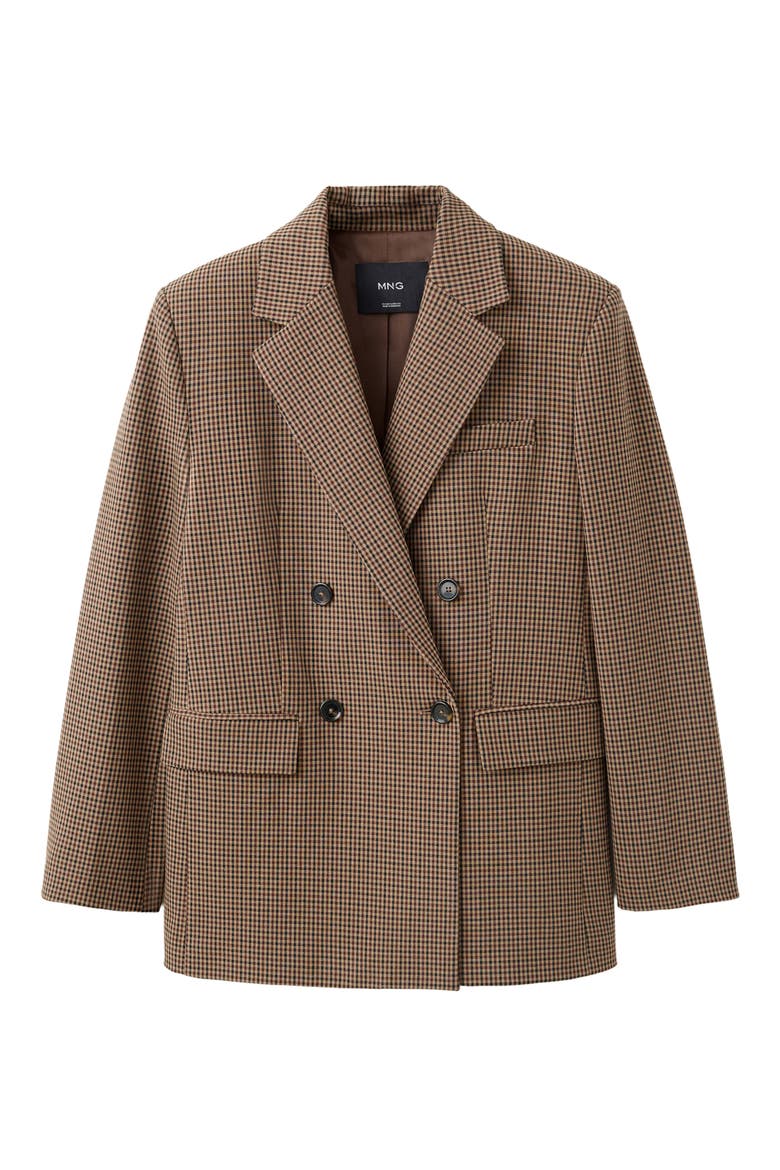 Houndstooth Double Breasted Blazer, Alternate, color, TOBACCO BROWN