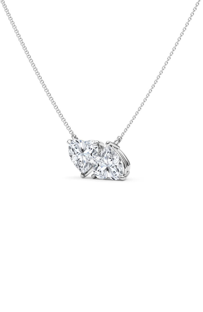 HauteCarat Twin Heart Lab Grown Diamond Necklace, Main, color, 18K White Gold