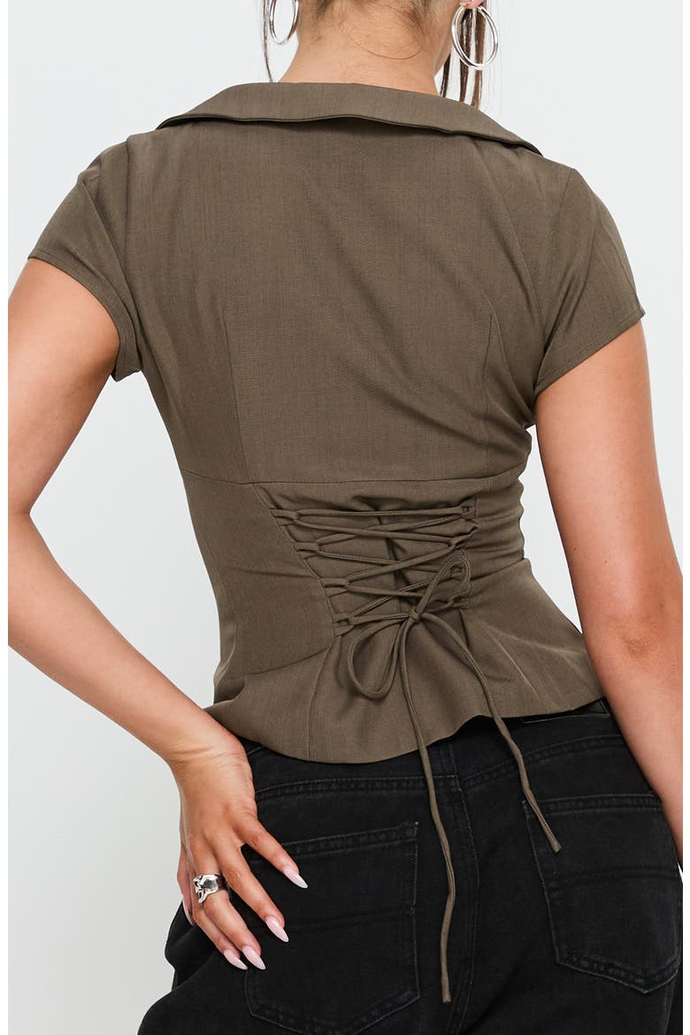 Alexandrea Plunge Notched Lapel Top, Alternate, color, BROWN MARLE