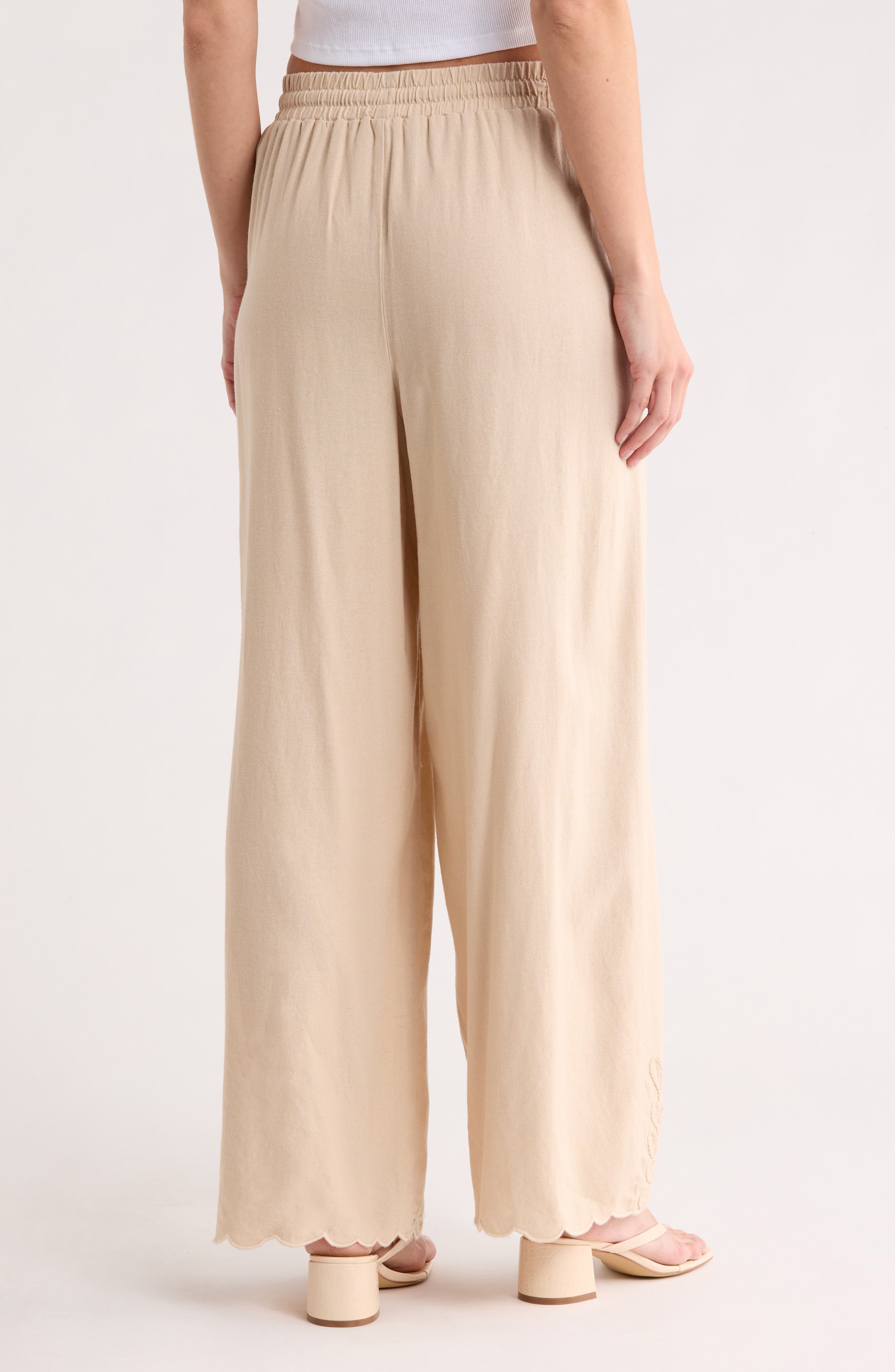 Embroidered Eyelet Hem Wide Leg Pull-On Pants - image 4