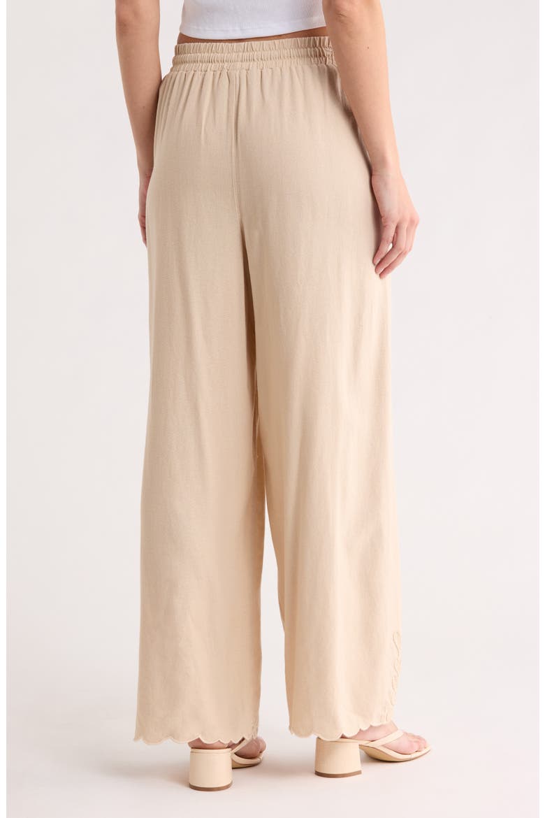 Embroidered Eyelet Hem Wide Leg Pull-On Pants, Alternate, color, LINEN