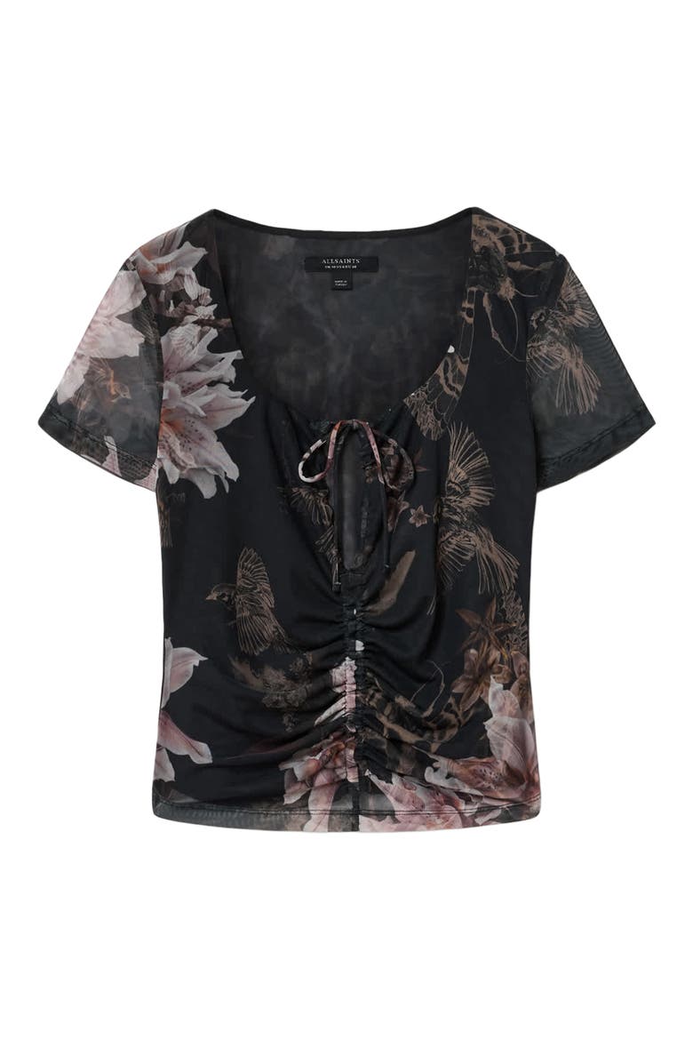 Gabby Floral Print Mesh Top, Alternate, color, CRYSTAL BLACK