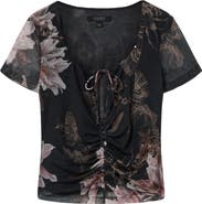 AllSaints Gabby Floral Print Mesh Top