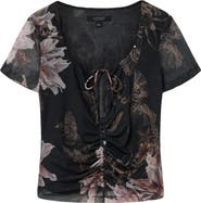 AllSaints Gabby Floral Print Mesh Top
