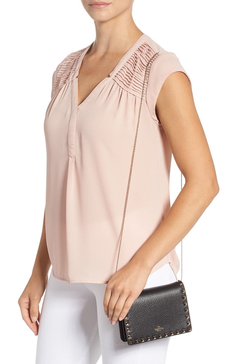 Valentino Garavani Rockstud Leather Pouch Wallet on a Chain, Alternate, color, 