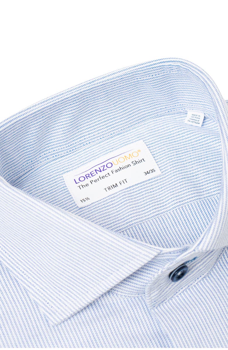 Lorenzo Uomo Textured Vertical Stripe Trim Fit Shirt, Alternate, color, Navy/ White