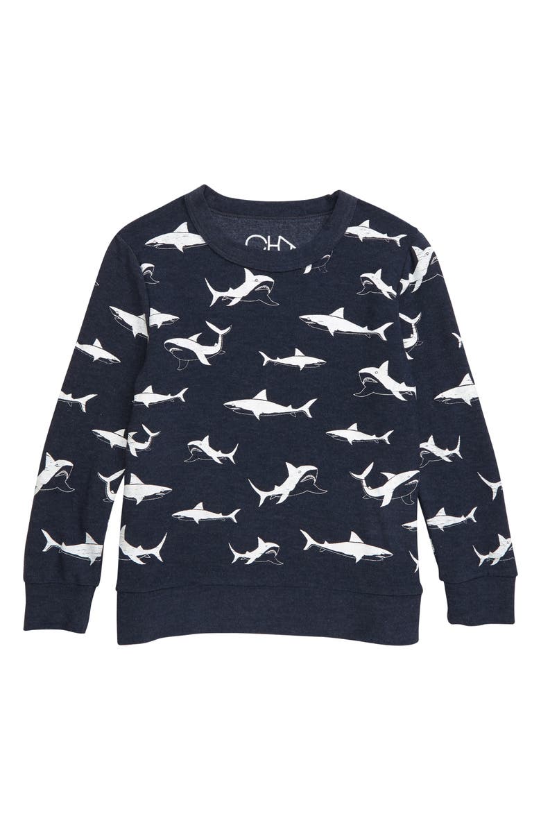 Chaser Happy Sharks Cozy Fleece Sweatshirt, Main, color,