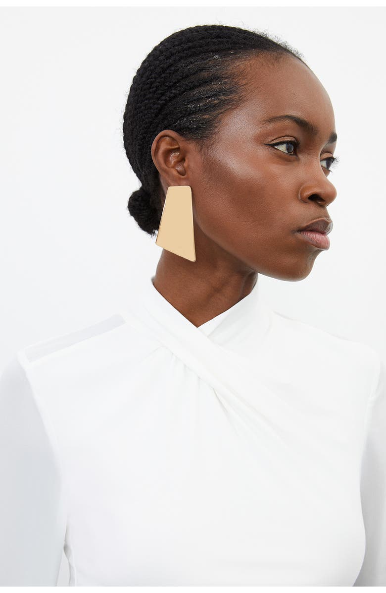 Karen Millen Jersey And Georgette Mix High Neck Top, Alternate, color, Ivory