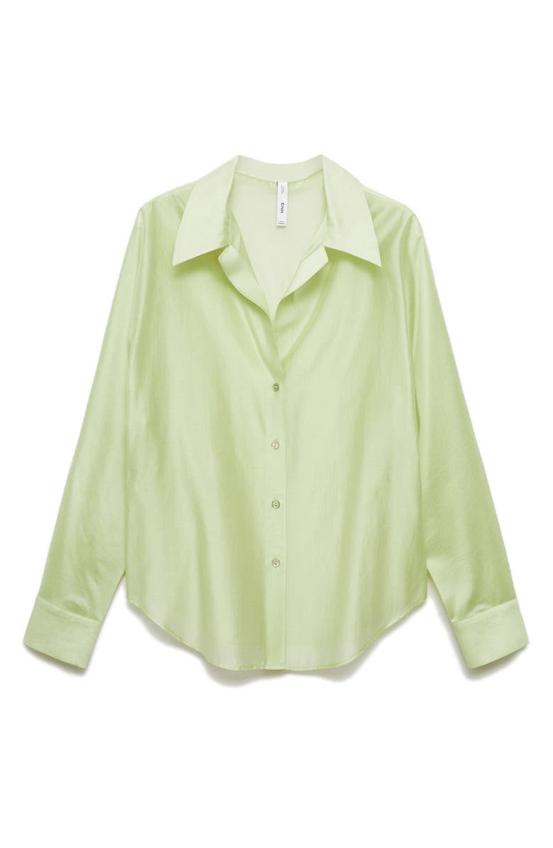 MANGO Satin Button-Up Shirt, Alternate, color, Green
