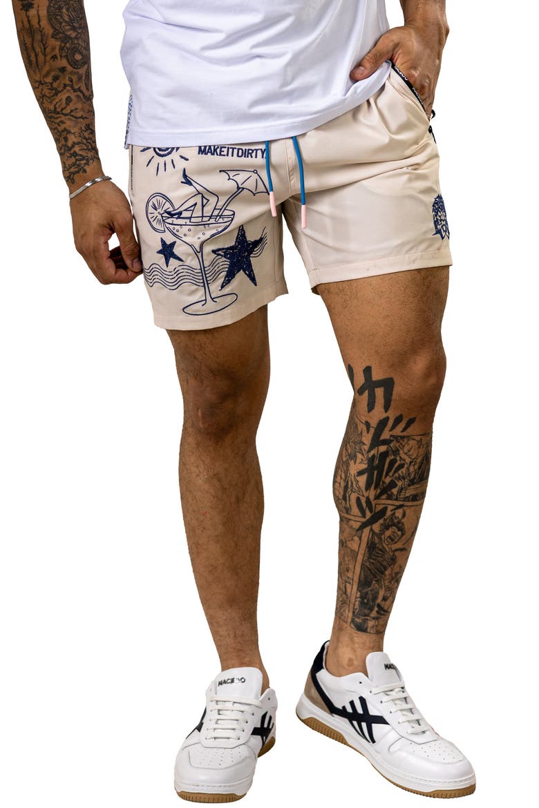 Marty Embroidered Swim Trunks, Alternate, color, WHITE