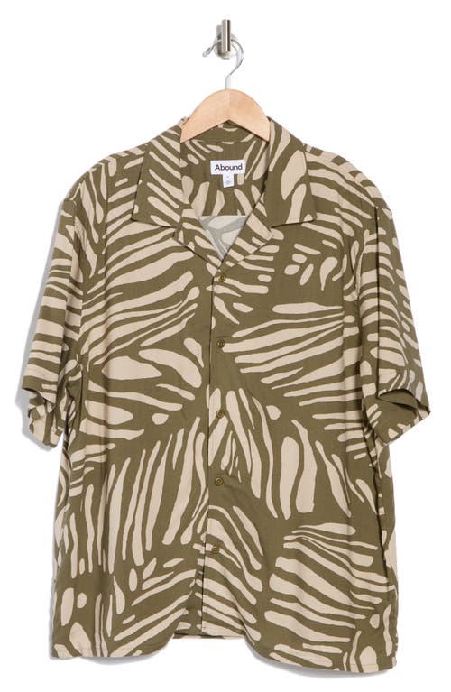 Abound Animal Print Camp Shirt In Olive- Beige Minimal Animal