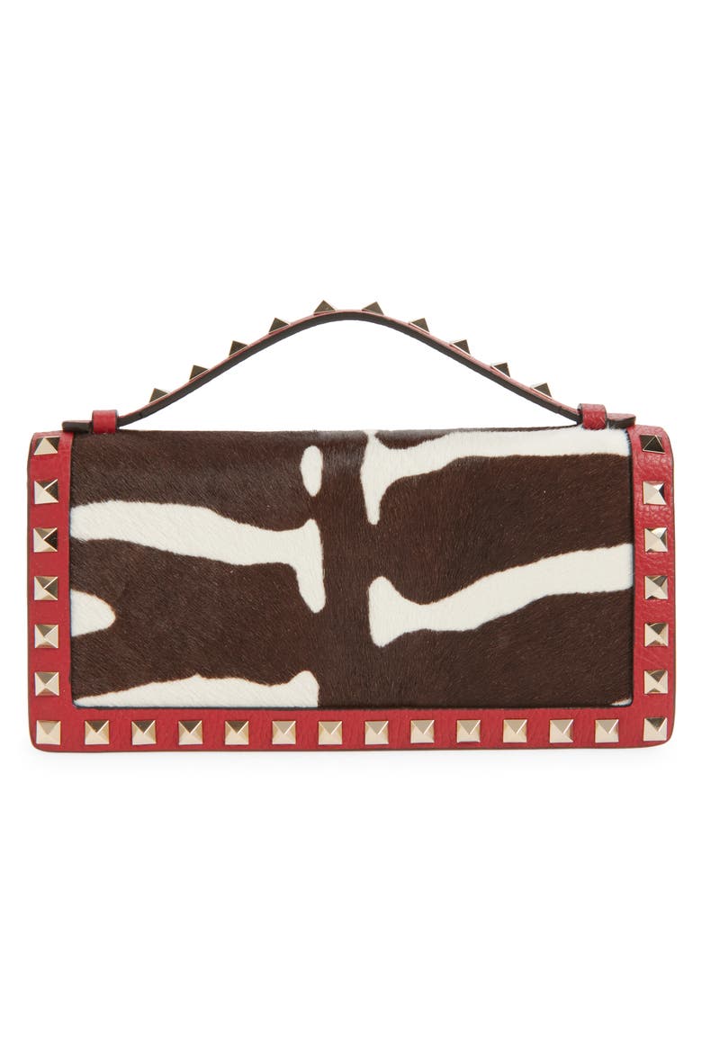 Rockstud Genuine Calf Hair Wallet with Crossbody Strap, Alternate, color, RED