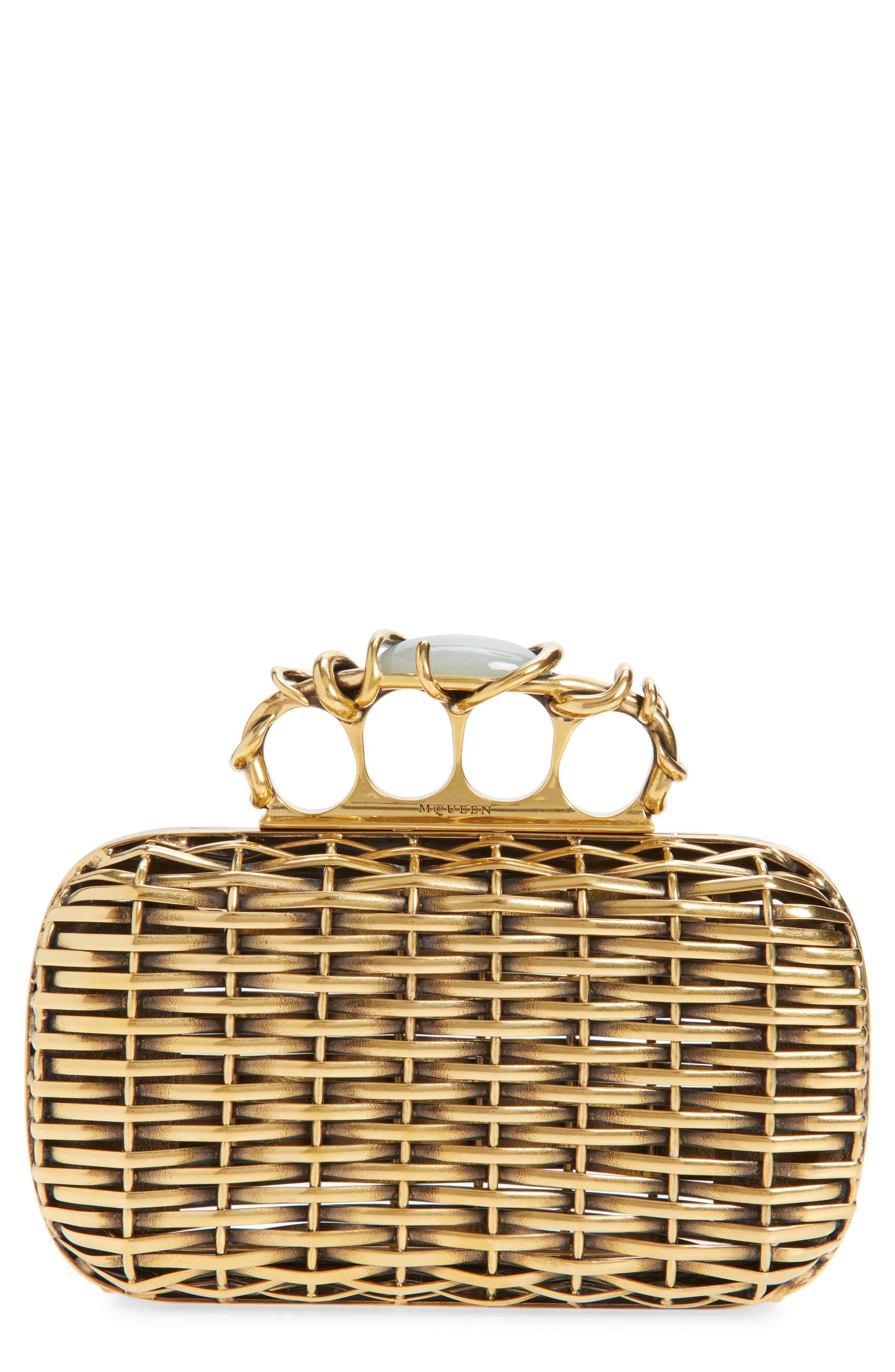 McQueen Wire Thorn Knuckle Clutch, Main, color, Gold/ Gold