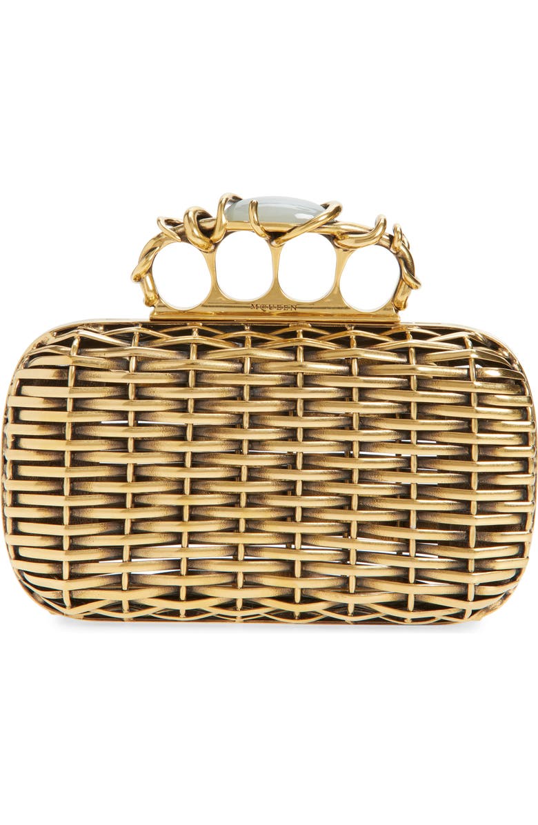 McQueen Wire Thorn Knuckle Clutch, Main, color, Gold/ Gold