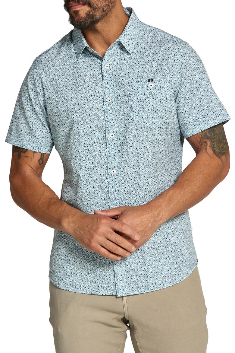 Leandro Floral Short Sleeve Performance Button-Up Shirt, Main, color, SEAFOAM