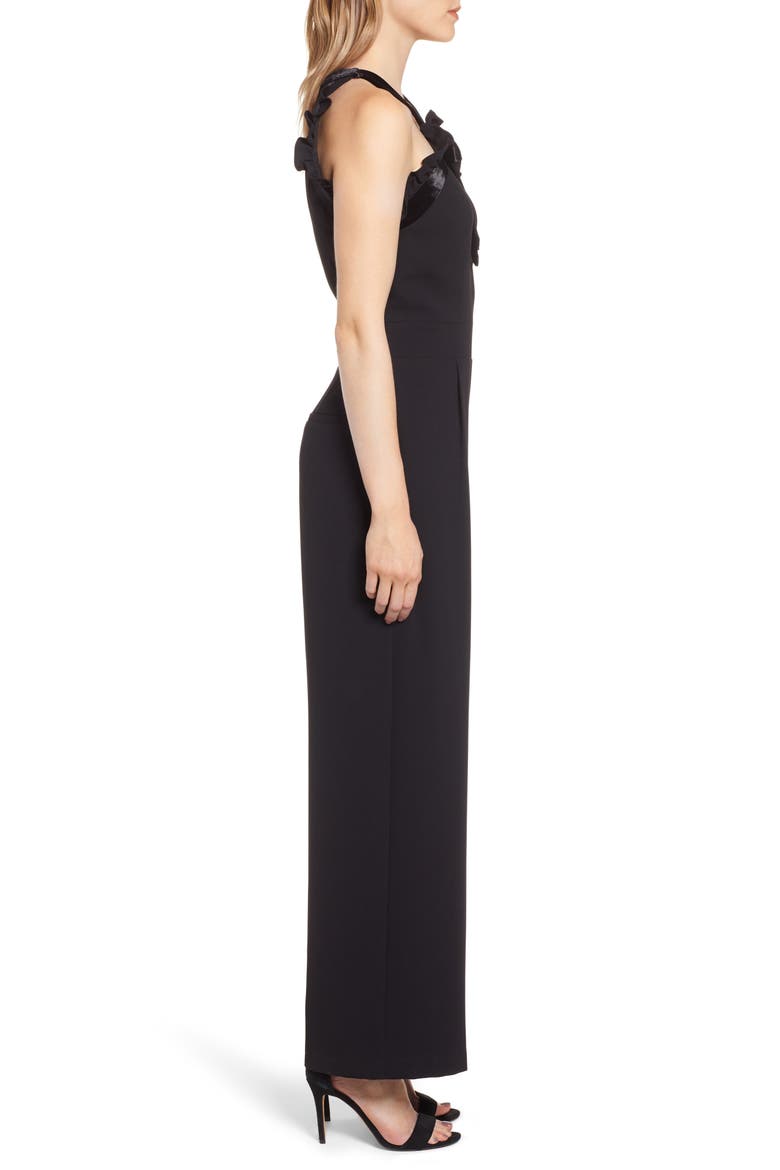 Velvet Bow Detail Jumpsuit, Alternate, color, RICH BLACK