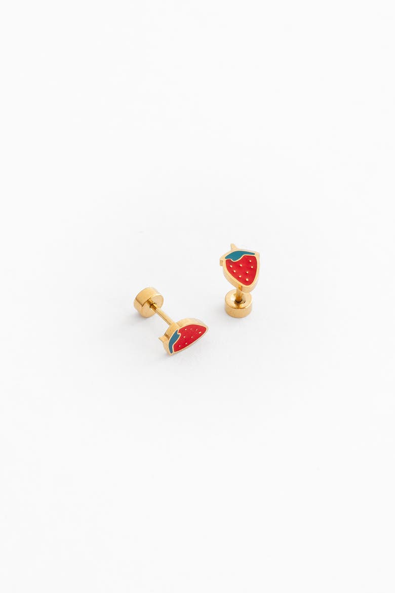 Girls' Strawberry Hypoallergenic Flatback Stud Earrings, Alternate, color, Red