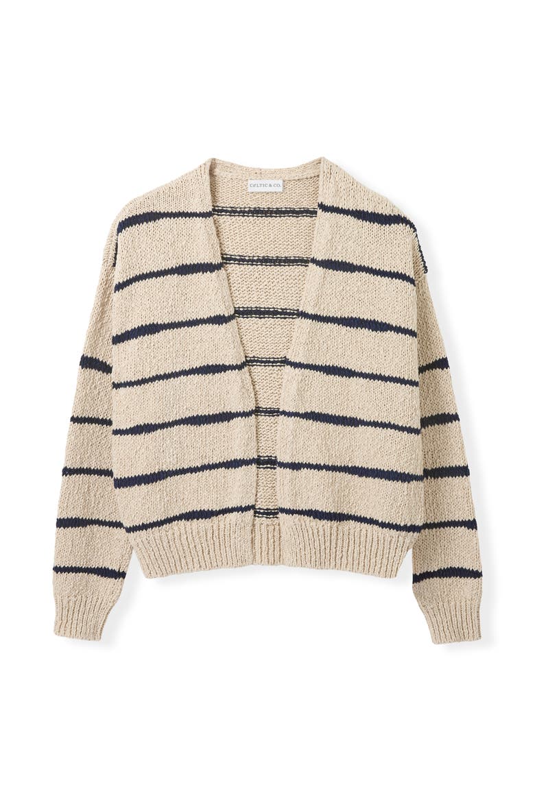 Long Sleeve Drop Stitch Cardigan, Alternate, color, Ecru / Navy