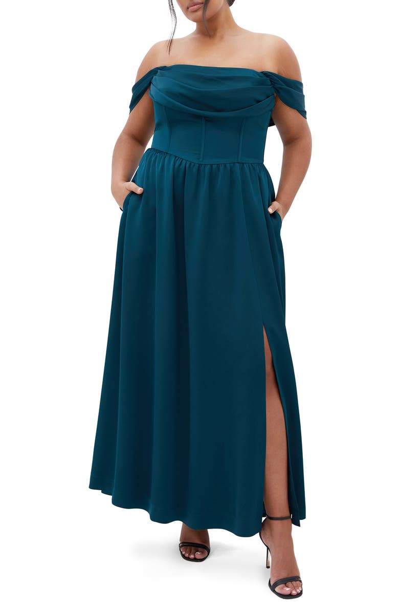 City Chic Angel Love Corset Maxi Dress, Main, color, Emerald