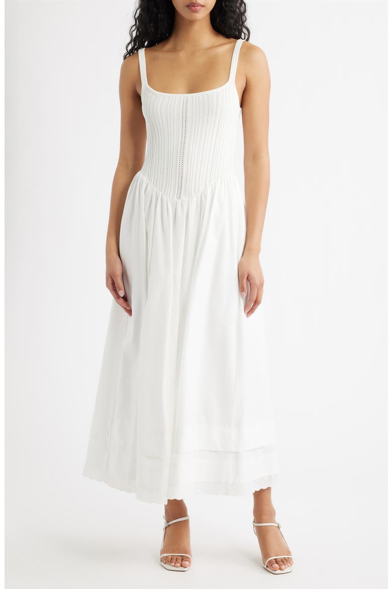Pointelle Bodice Mixed Media Dress, Main, color, CREAM