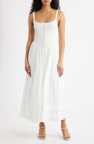 MOON RIVER Pointelle Bodice Mixed Media Dress