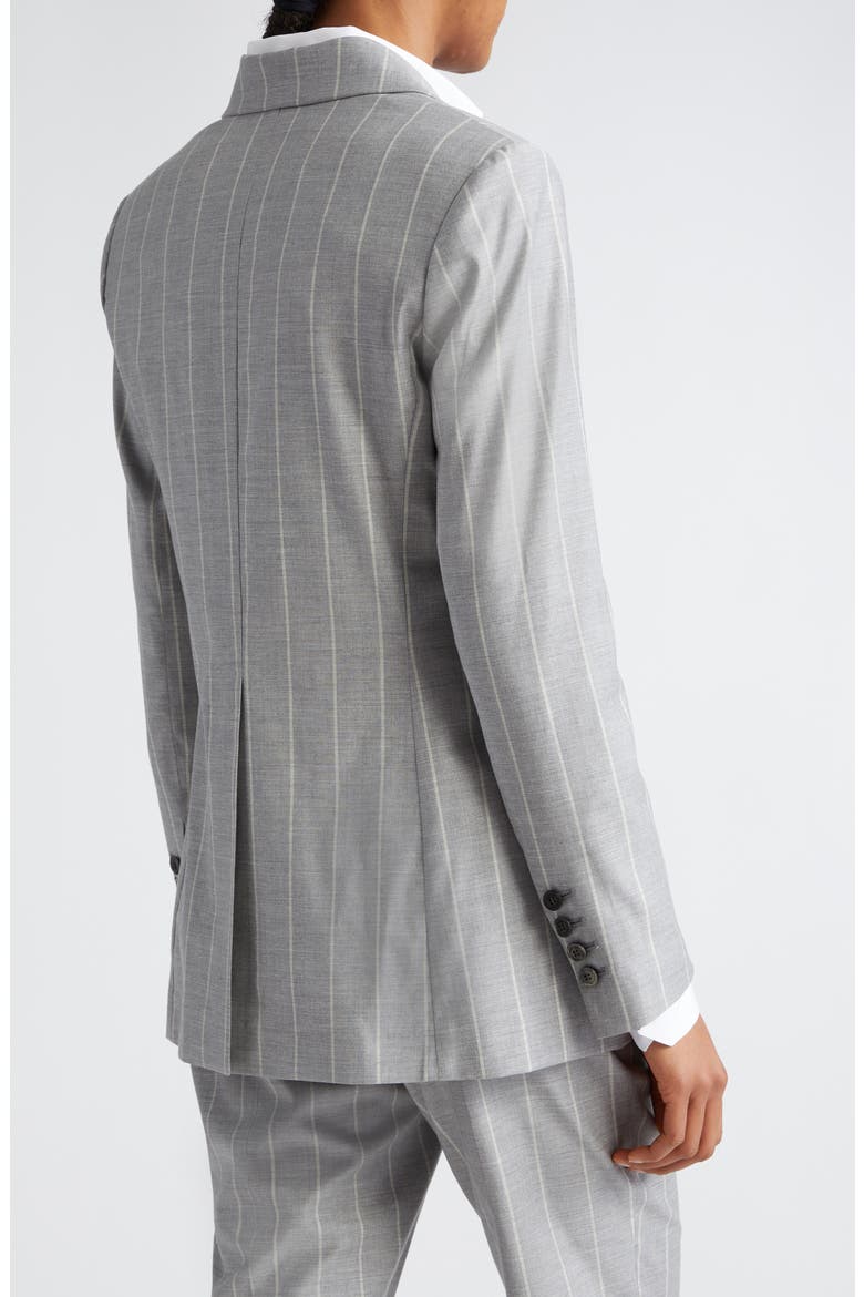 Pinstripe Double Breasted Virgin Wool Blend Blazer, Alternate, color, GRAY