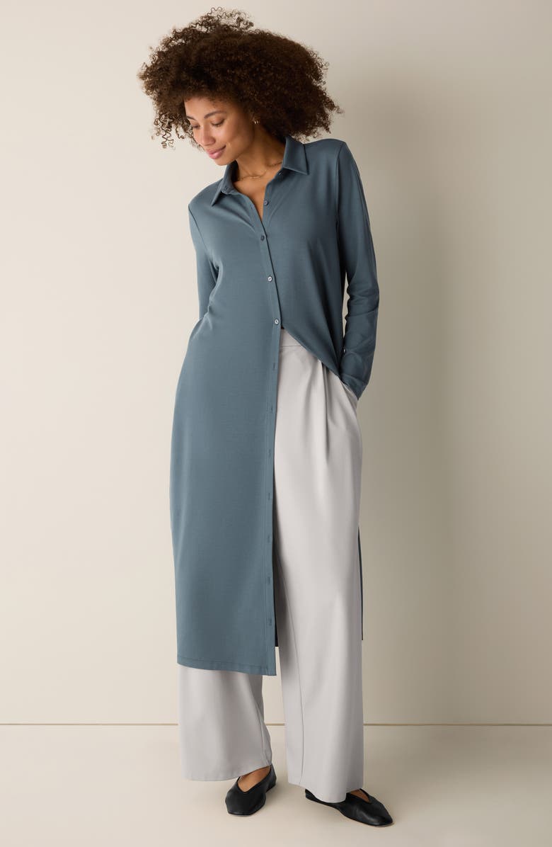 Eileen Fisher Long Sleeve Oval Jersey Shirtdress, Alternate, color, Eucalyptus