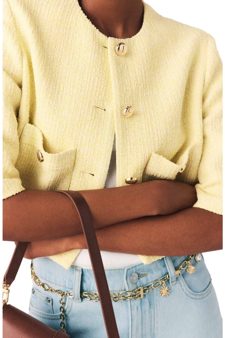 Short-sleeved tweed jacket, Alternate, color, Pale yellow
