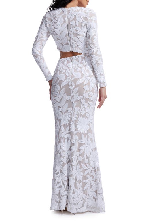 DRESS THE POPULATION DRESS THE POPULATION CANDACE FLORAL SEQUIN CUTOUT LONG SLEEVE MERMAID GOWN