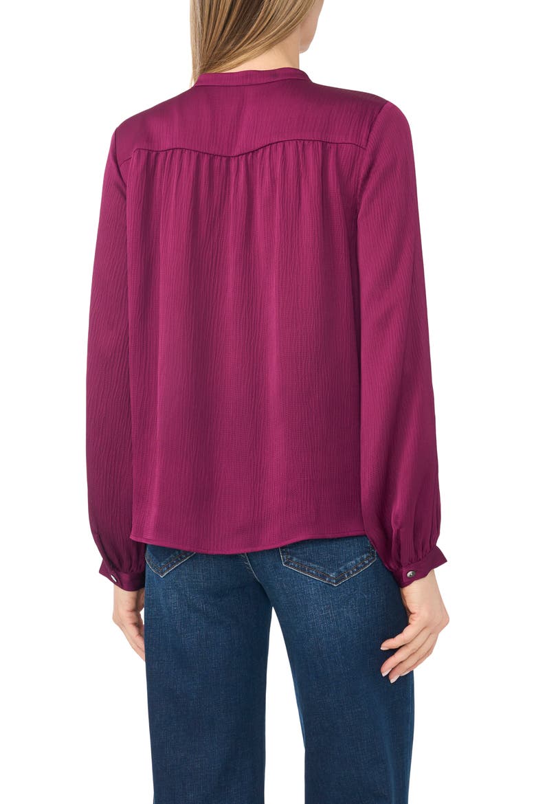 Shirred Long Sleeve Band Collar Shirt, Alternate, color, MAGENTA PURPLE