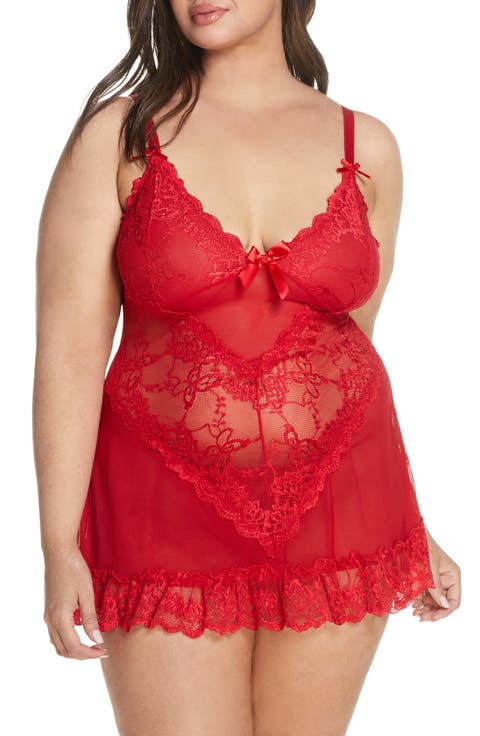 Valentine Soft Cup Babydoll Chemise & G-String Thong (Plus Size)