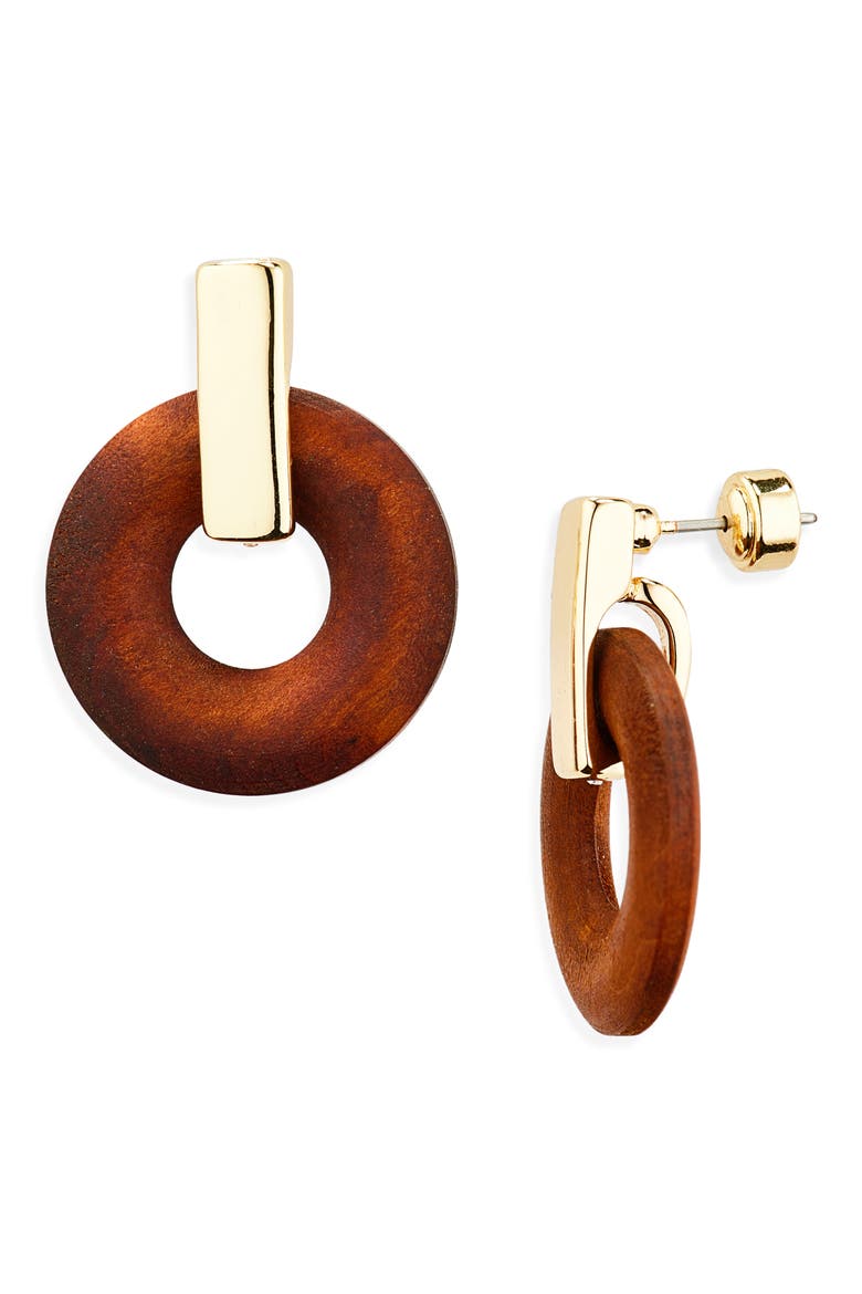 Wooden Door Knocker Drop Earrings, Main, color, BROWN- GOLD