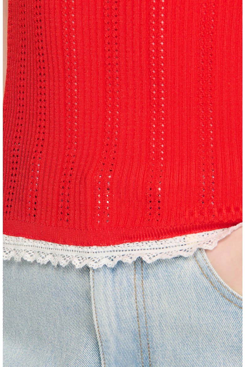 Knit and lace top, Alternate, color, Red