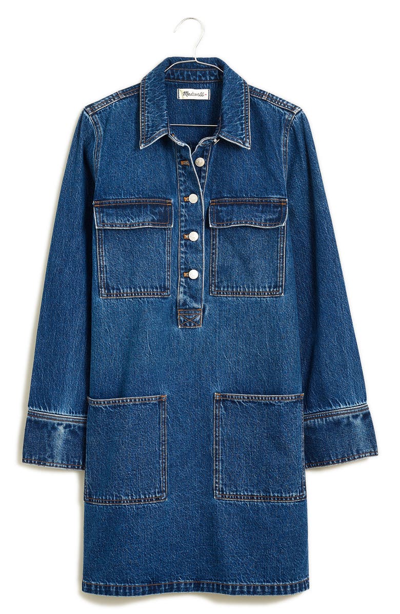 Madewell Denim Popover Mini Shirtdress, Alternate, color, Sennett Wash