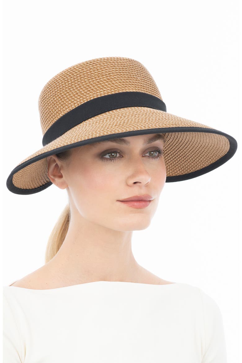 Sunbust Ponytail Notch Sun Hat, Alternate, color, NATURAL/ BLACK