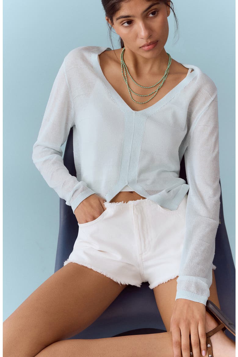 Low Rise Fray Denim Shorts, Alternate, color, OFF WHITE